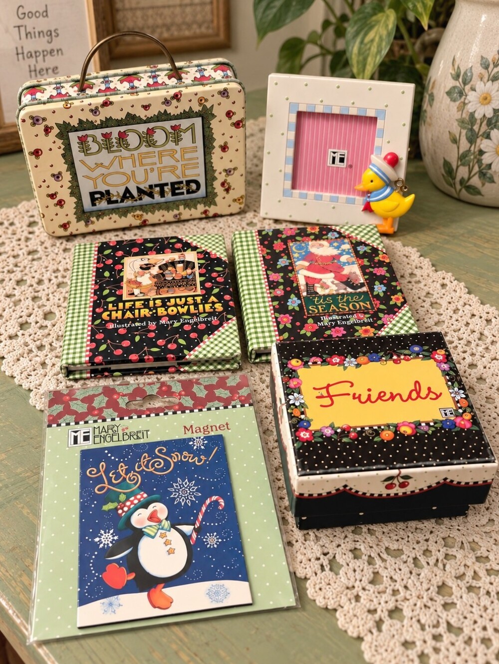 Vintage Mary Engelbreit Lot 6pc 1990s Books Tin Frame Box Magnet Collectibles